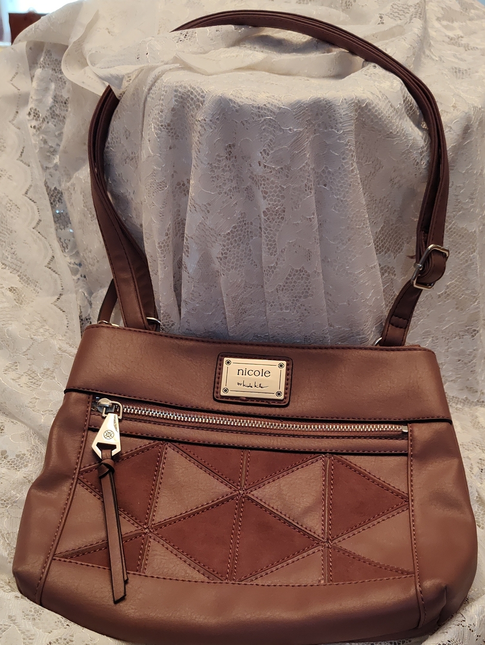 Nicole by Nicole Miller Two-Tone Brown Geometric Shoulder Bag